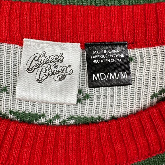 Cheech and Chong Sweater Mens Medium Green Red Holiday Ugly Christmas Festive - Picture 3 of 12